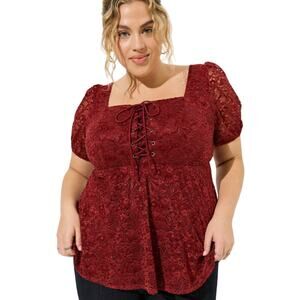 Torrid Babydoll Chenille Lace Square Neck Blouse, Syrah, NWT, 5X